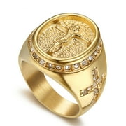 Hip Hop Jewelry Iced Out Jesus Cross Ring 14K Yellow Gold Rings For Men Religious Jewelry